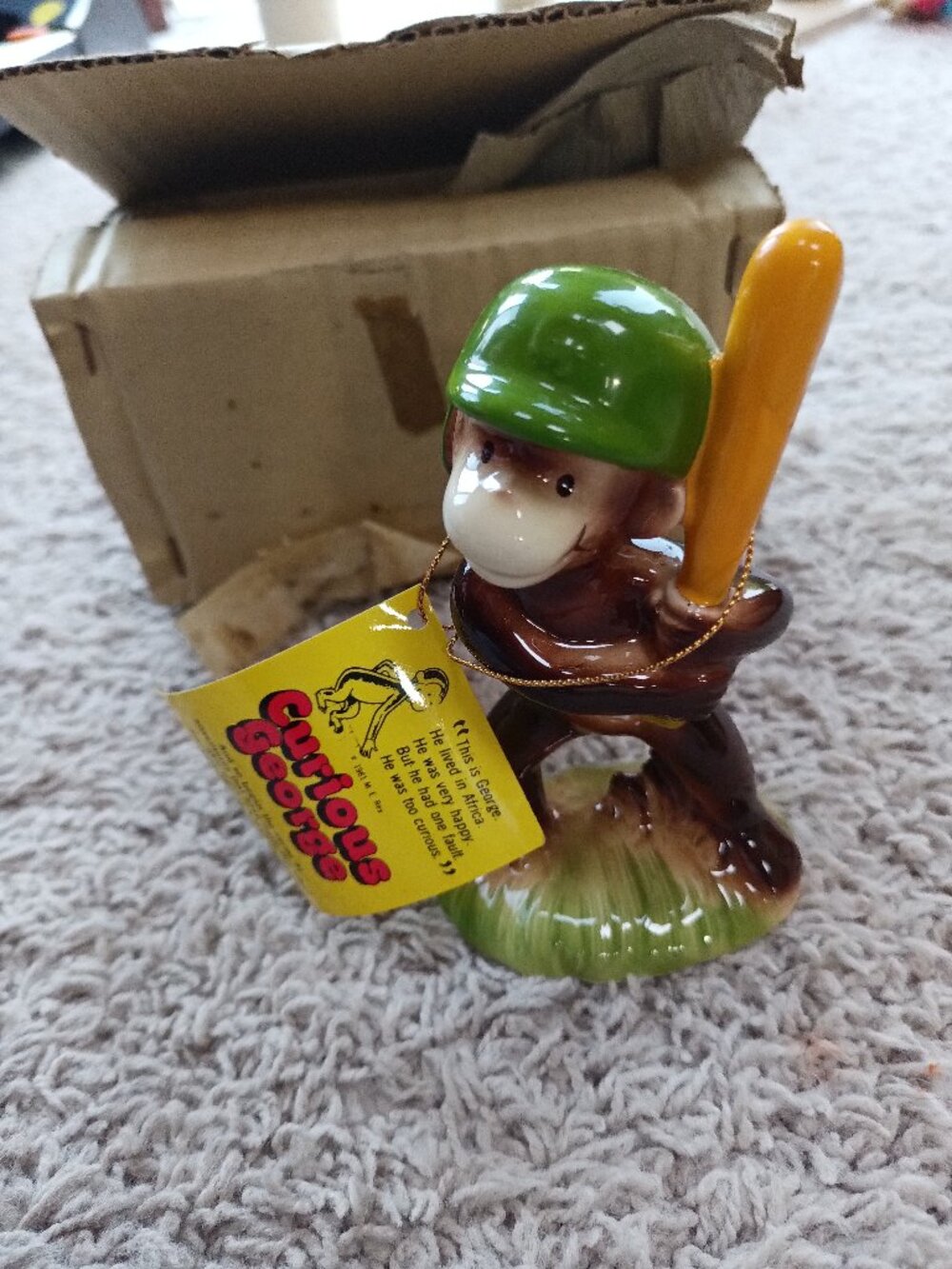 New Vintage GORHAM 1981 CURIOUS GEORGE NWT Baseball PLAYER Ceramic